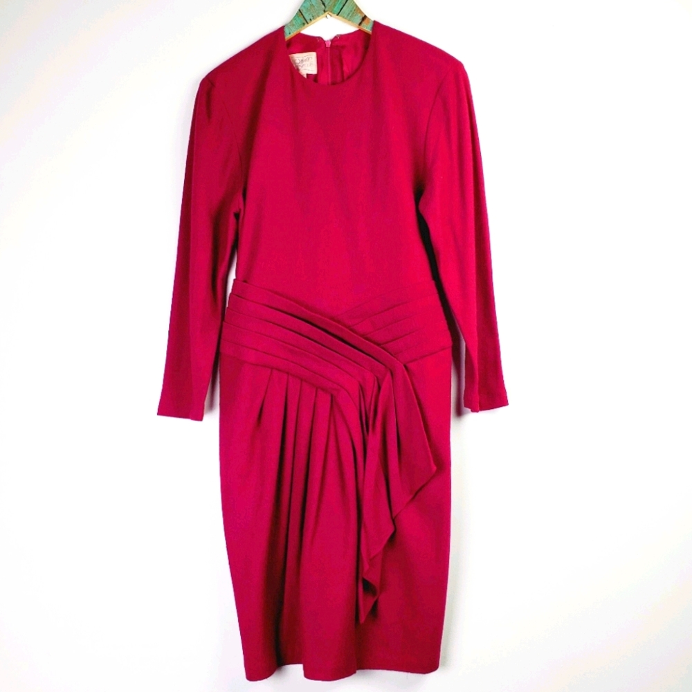 Vtg 80s Kathryn Dianos Lined 100% Smart Wool Dress